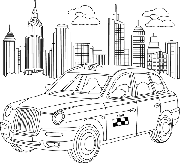 Taxi Car coloring page – transportation-themed printable for kids