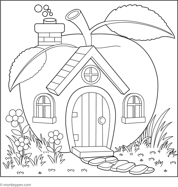 Apple House Coloring Page
