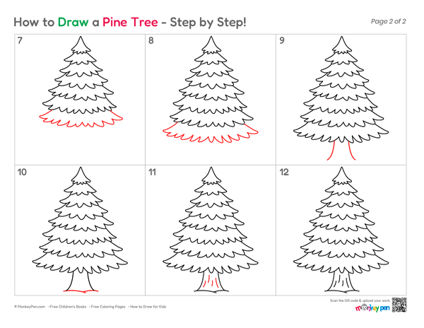 Simple pine tree outline drawing for kids learning art.