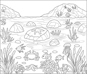 Rocky Shores And Tide Pool coloring page – fun and educational printable for children