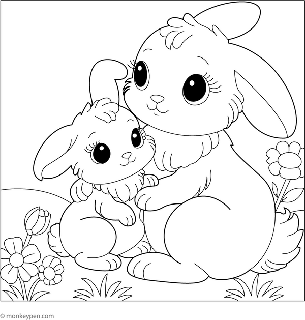 Baby Rabbit with Mom Coloring Page – fun and educational printable for children
