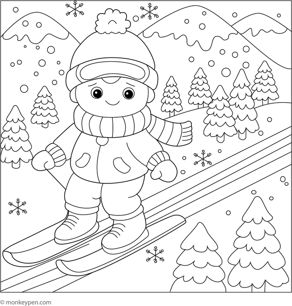Skiing Coloring Page – fun and educational printable for children