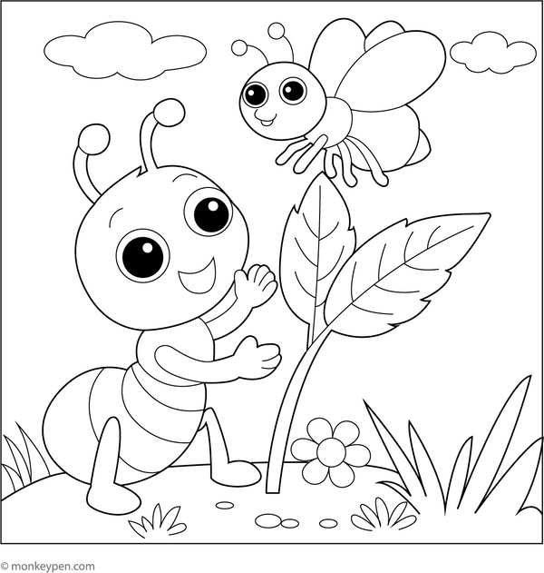 Ant and the Ladybug Coloring Page