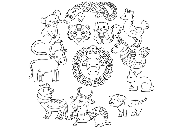 Chinese Zodiac Sign coloring page – fun and educational printable for children