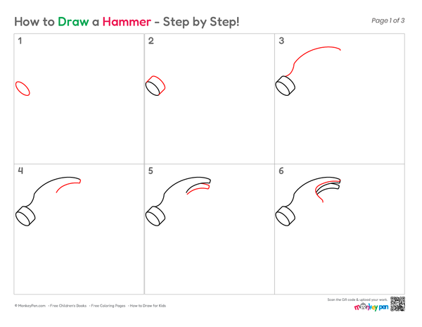 How to Draw a Hammer – Step-by-Step Tool Drawing for Kids