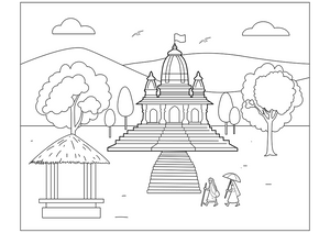 Hindu Temple coloring page – religious building illustration for kids