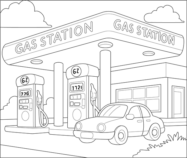 Gas Station coloring page – fun and educational printable for children