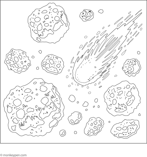Asteroids and Comets Coloring Page – fun and educational printable for children