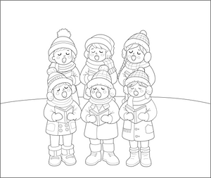 Christmas Carollers Coloring Page – transportation-themed printable for kids