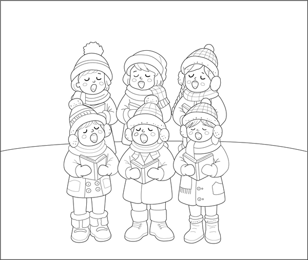Christmas Carollers Coloring Page – transportation-themed printable for kids