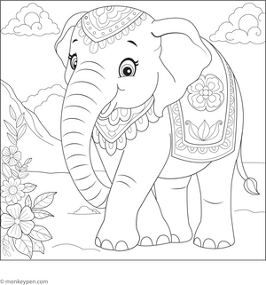 Decorated Elephant Coloring Page