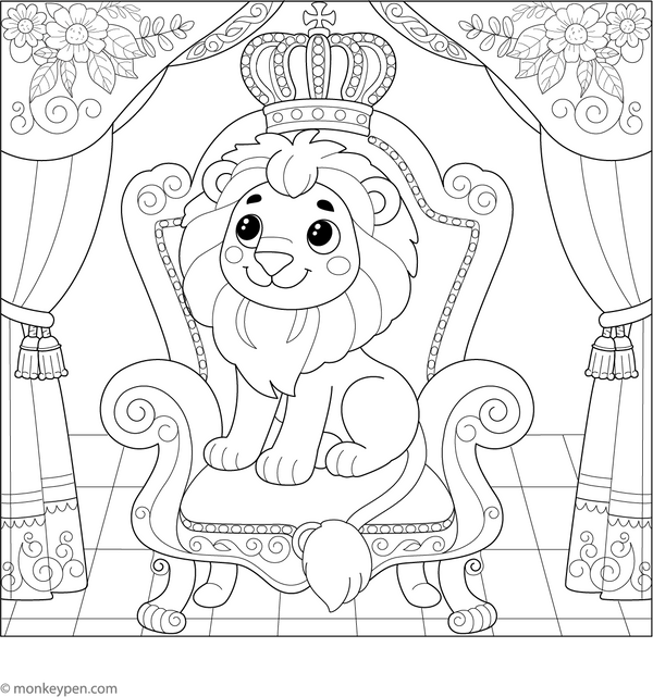Lion on a Throne Coloring Page