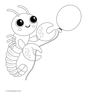 Lobster Holding a Balloon Coloring Page – fun and educational printable for children
