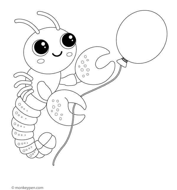 Lobster Holding a Balloon Coloring Page – fun and educational printable for children