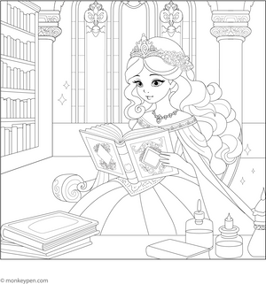 Princess with Magic Book Coloring Page