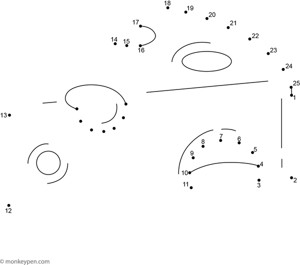 Connect-the-dots image illustrating a cheese wedge with circular holes, inviting children to trace and color brightly.