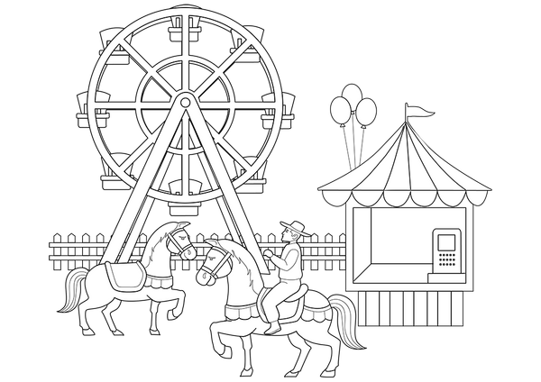 Carnival Games And Rides coloring page – transportation-themed printable for kids