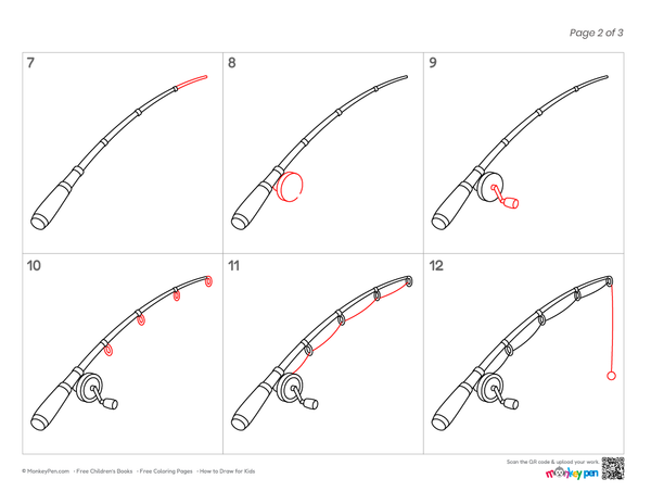 Cute fishing rod sketch for kids