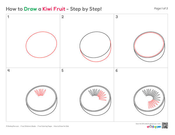 Cute kiwi fruit coloring page