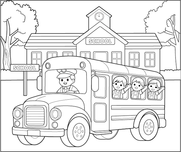 School Bus coloring page – educational printable for children