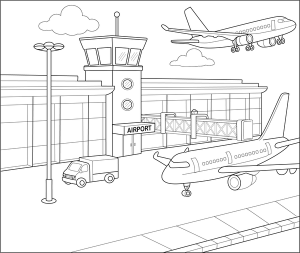 Airport coloring page – fun and educational printable for children