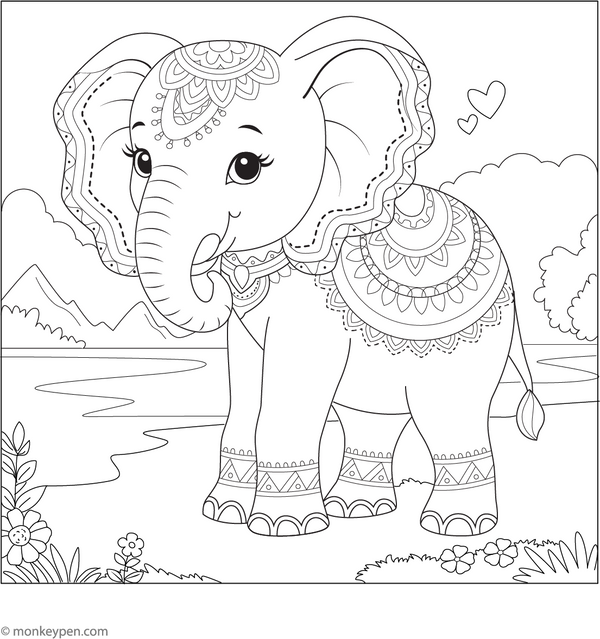 Indian Festival Elephant Coloring Page