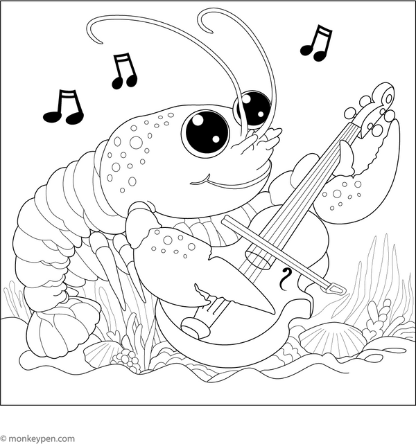 Lobster Playing a Musical Instrument Coloring Page