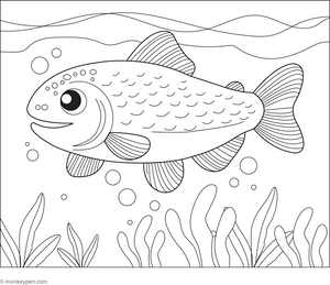 Trout Fish Coloring Page – printable aquatic animal art for kids