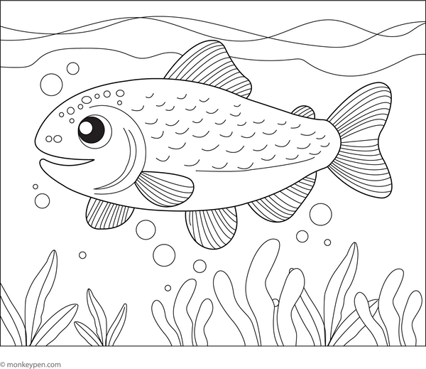 Trout Fish Coloring Page – printable aquatic animal art for kids
