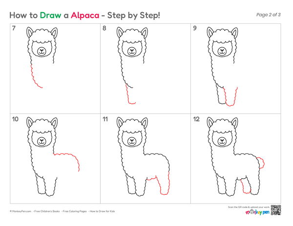 Cute alpaca drawing for children