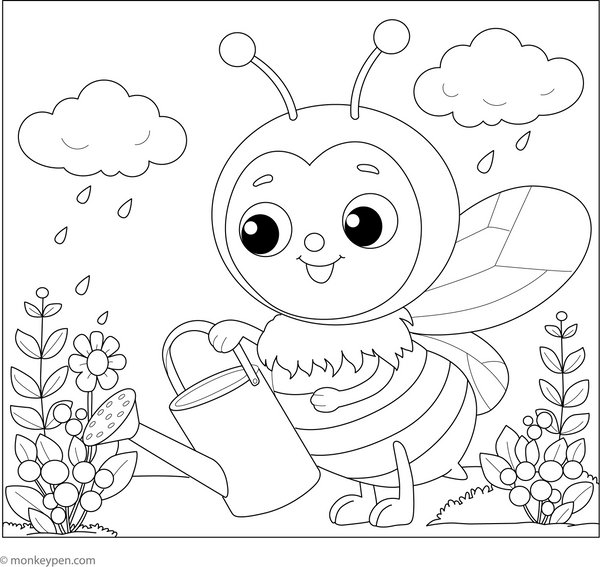 Bee Watering Plant Coloring Page
