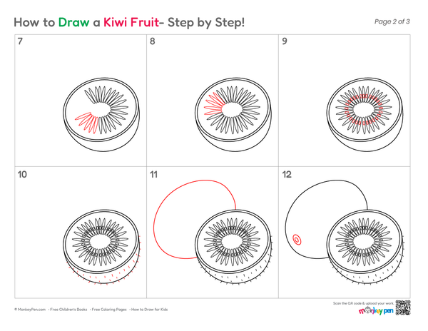 Easy kiwi fruit drawing for kids