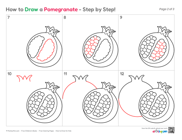 How to Draw a Pomegranate – Easy Step-by-Step Fruit Drawing for Kids