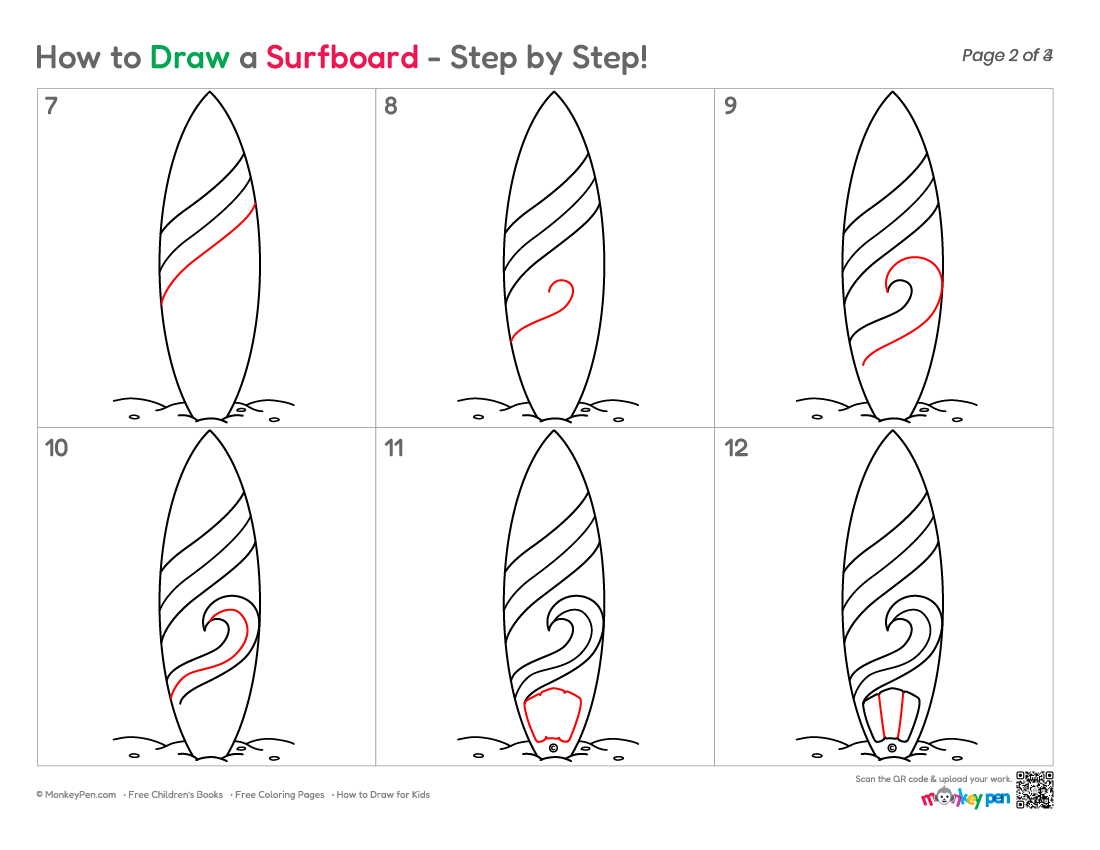How to Draw a Surfboard – Step-by-Step Beach Drawing for Kids