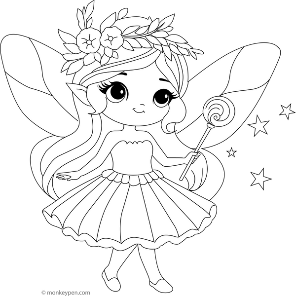 Fairy with Magical Wand Coloring Page