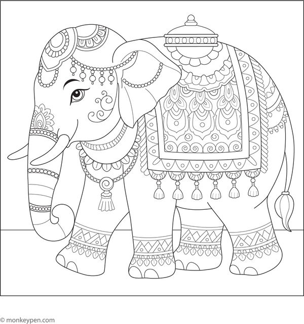Festival Elephant Coloring Page | Free Coloring Book for Children