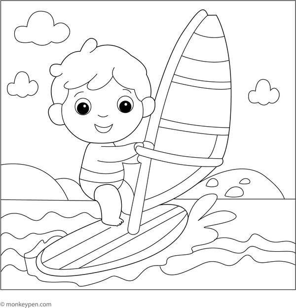 Wind Surfing Coloring Page – fun and educational printable for children