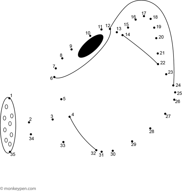 Connect-the-dots illustration of a watering can with a curved handle and spout, suitable for children to outline and color alongside garden scenes.