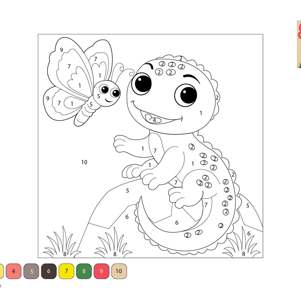 Cartoon Lizard Color by Number – Reptile Activity Download