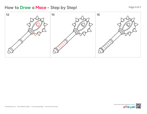 Simple medieval mace drawing for kids and beginner artists.