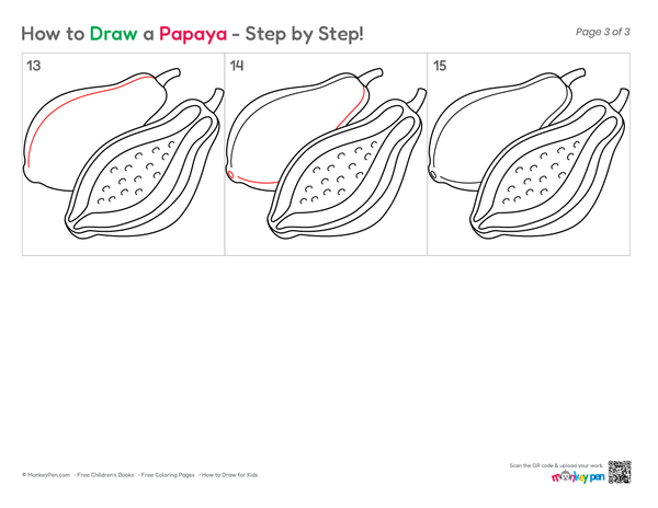 How to Draw a Papaya – Easy Step-by-Step Fruit Drawing for Kids