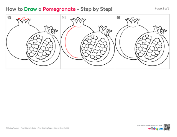 How to Draw a Pomegranate – Easy Step-by-Step Fruit Drawing for Kids
