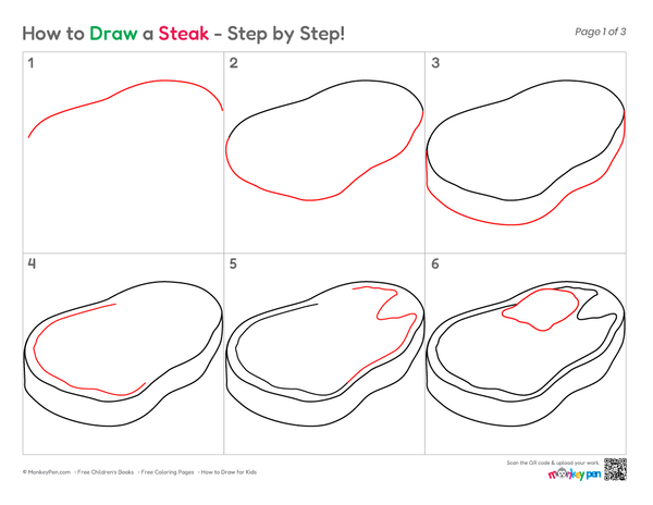 How to Draw a Steak – Easy Step-by-Step Food Drawing for Kids