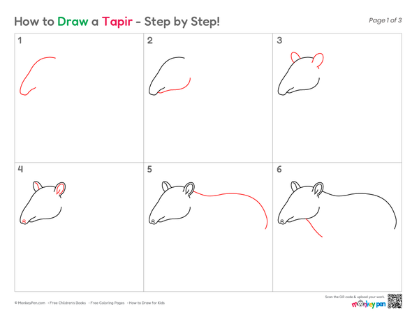 Adorable tapir sketch for children