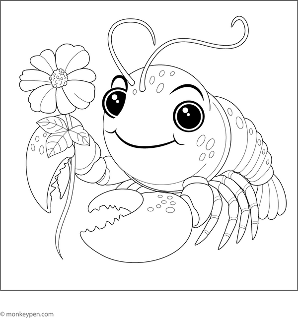 Lobster Holding a Flower Coloring Page – fun and educational printable for children