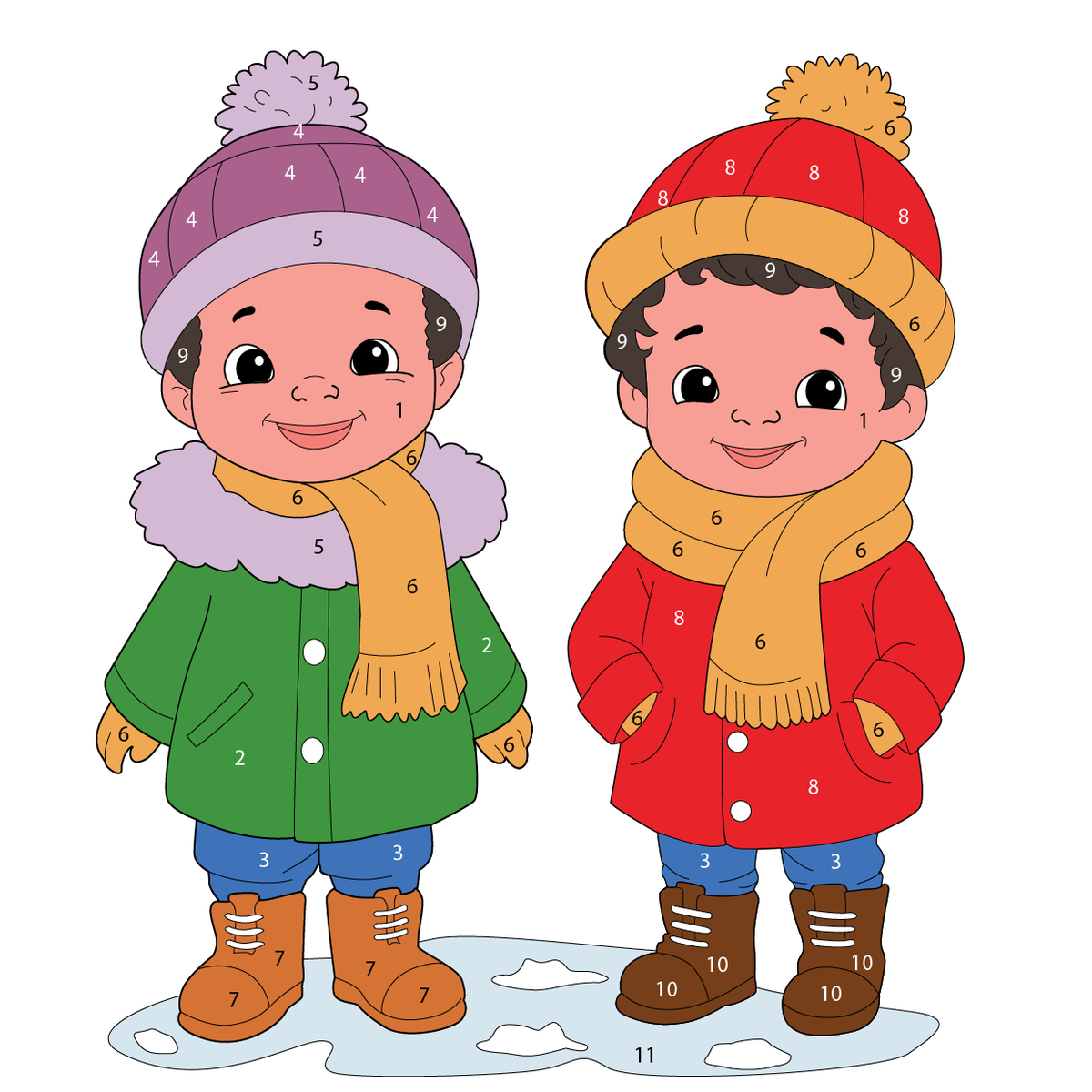 Kids in Winter Attire | Fun Educational Color by Number Printable