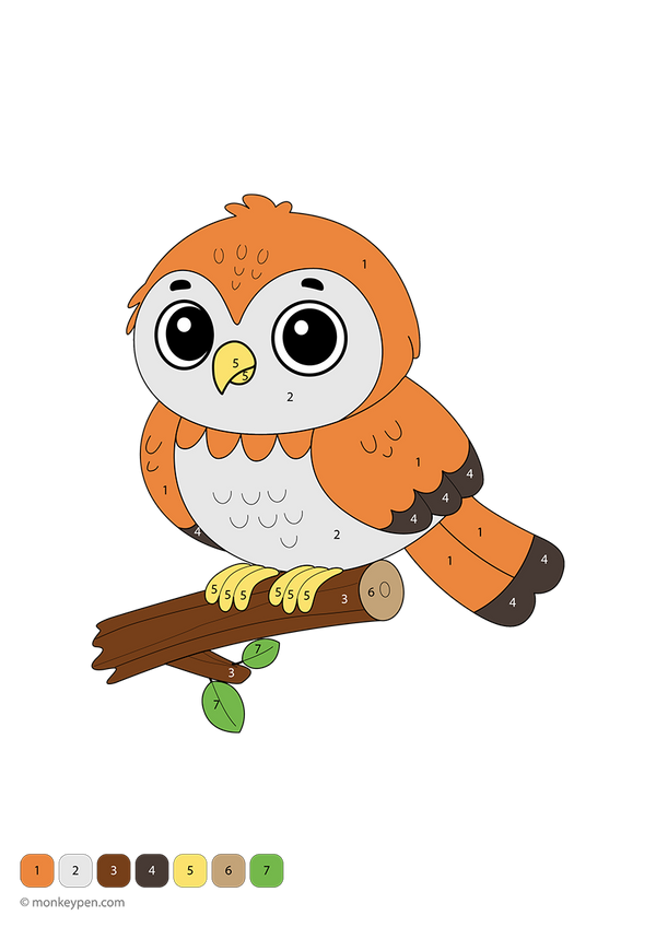 Downloadable color-by-number page featuring a cute falcon in flight with numbered feathers, beak, and wings—a free printable that helps kids practice number recognition while exploring birds of prey creatively.