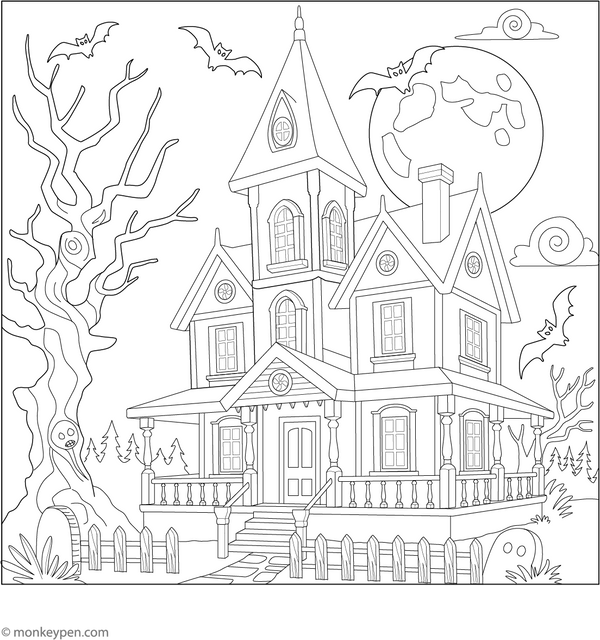 Haunted House Coloring Page – fun and educational printable for children