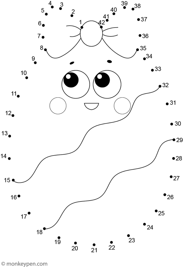 A decorated Easter egg made of patterns and shapes appears as children connect numbered dots in this holiday-themed worksheet.