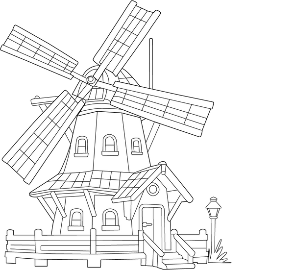 Dutch Windwill coloring page – fun and educational printable for children